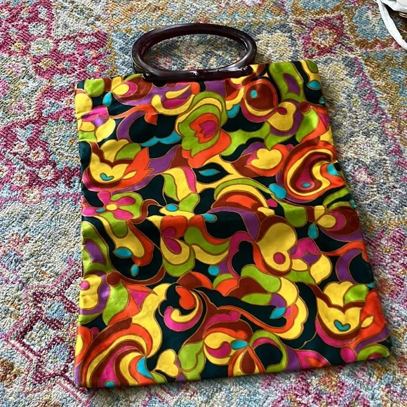 Vintage silk bag can be short or shopper shown in pics with measurements cool! - Picture 3 of 12